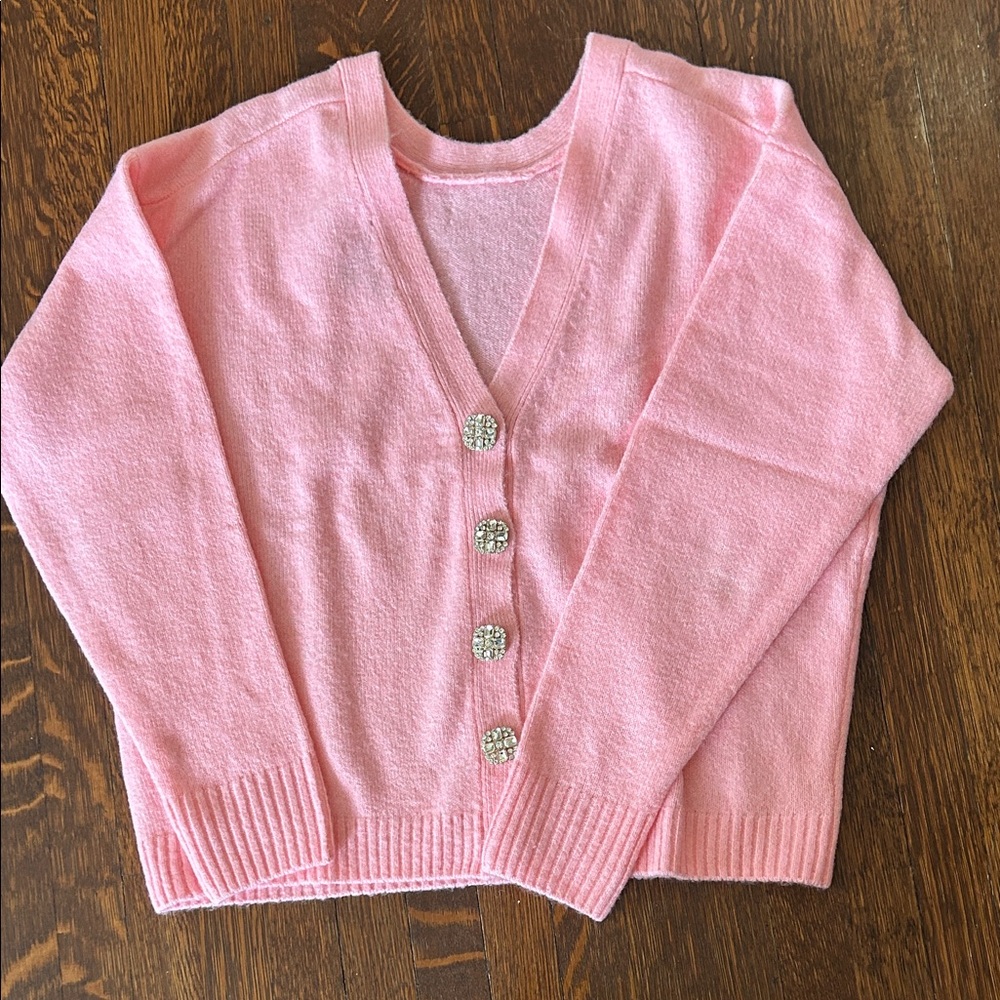 CeCe Pink Cardigan with Crystal Buttons